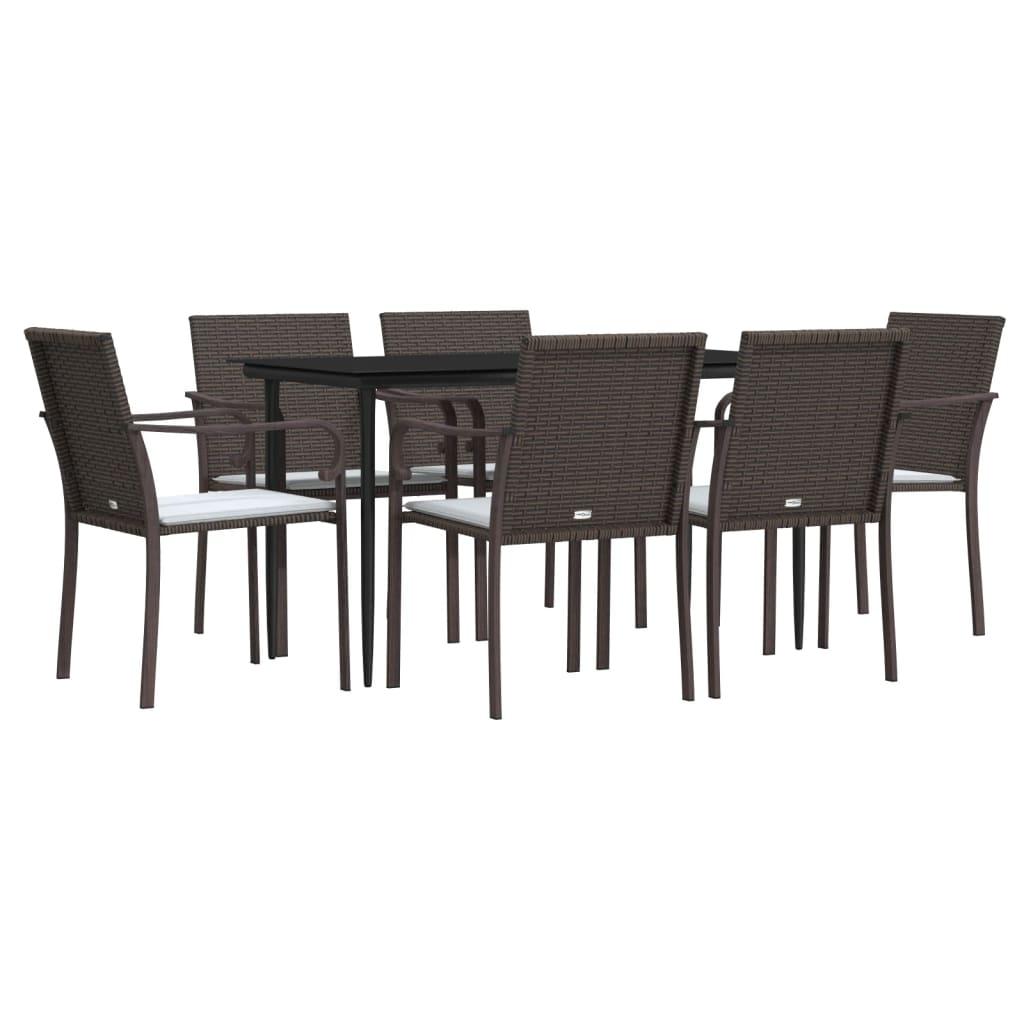 7 Piece Garden Dining Set with Cushions Poly Rattan and Steel