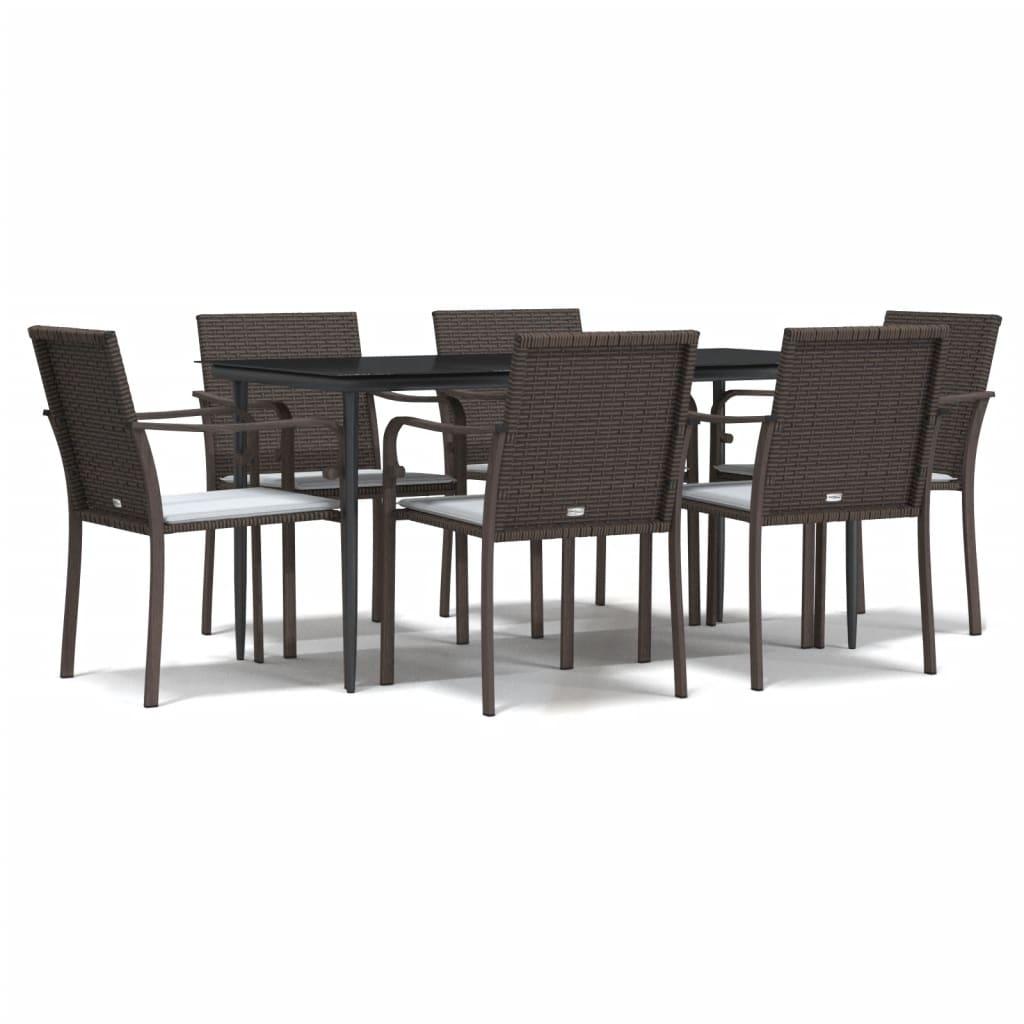 7 Piece Garden Dining Set with Cushions Poly Rattan and Steel