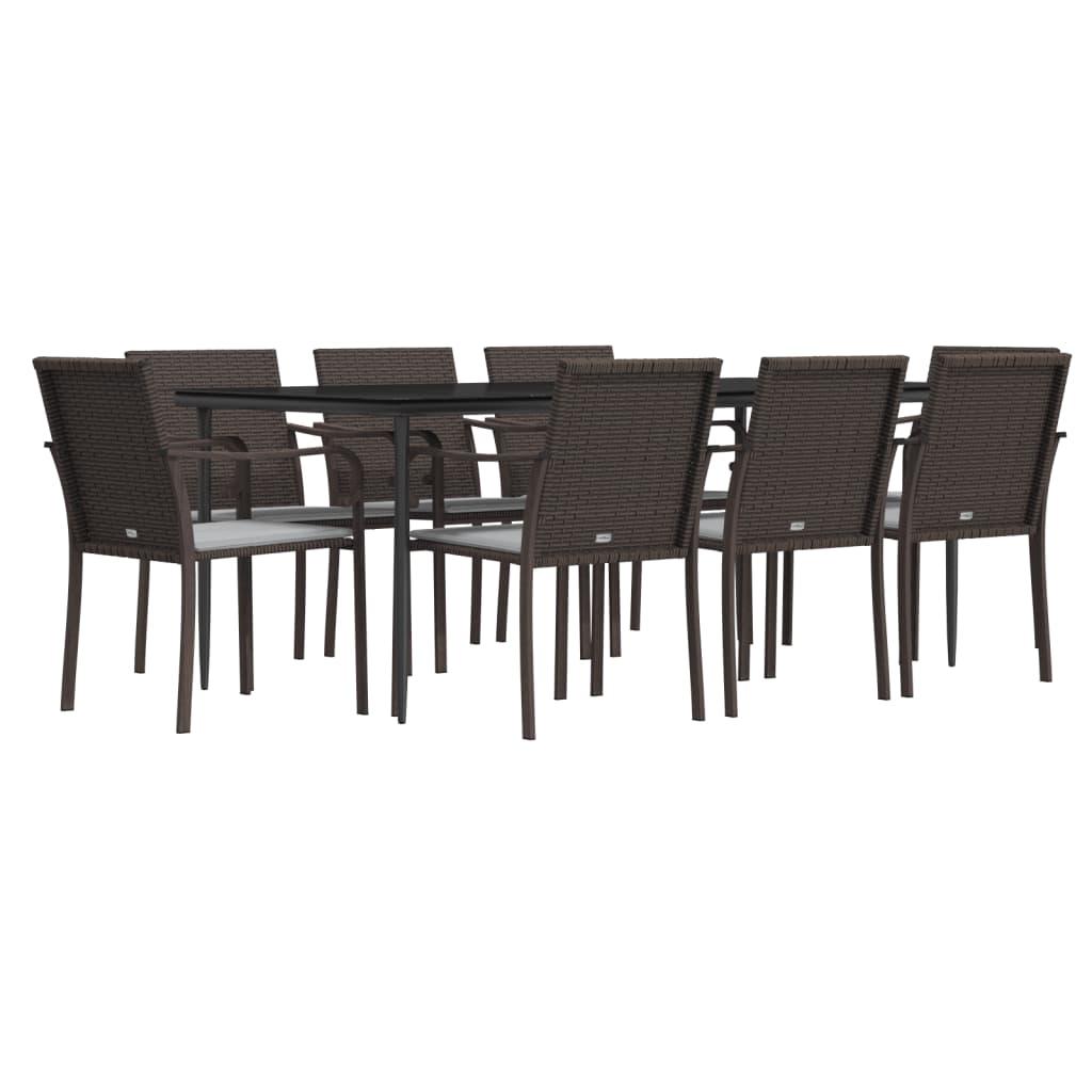 9 Piece Garden Dining Set with Cushions Poly Rattan and Steel