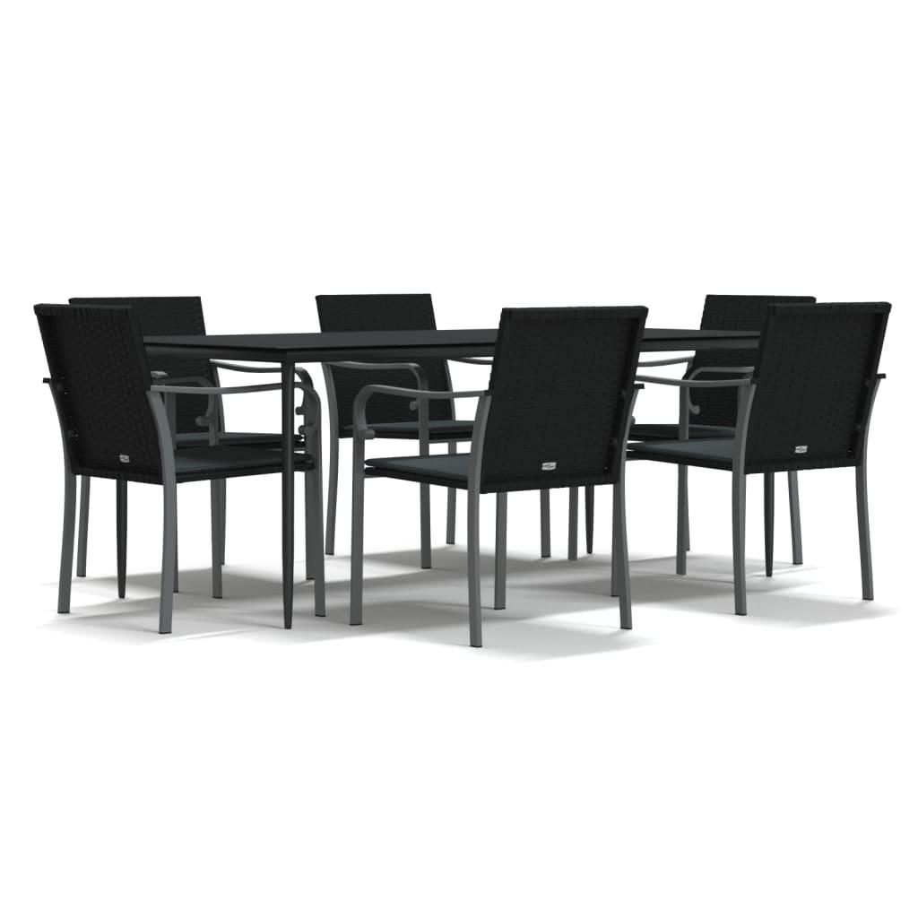 7 Piece Garden Dining Set with Cushions Poly Rattan and Steel