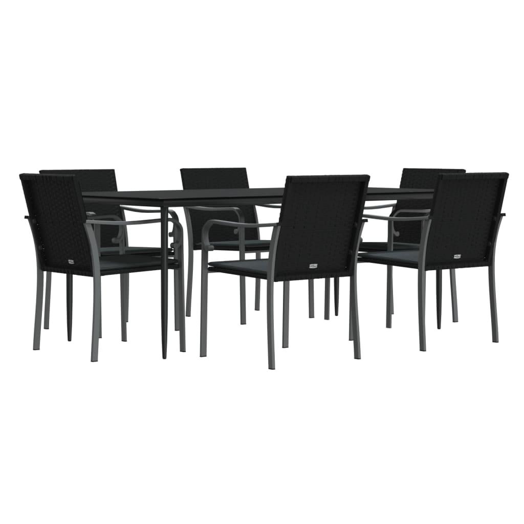 7 Piece Garden Dining Set with Cushions Poly Rattan and Steel