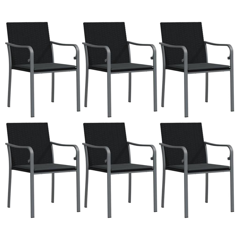 7 Piece Garden Dining Set with Cushions Poly Rattan and Steel