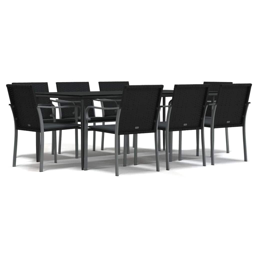 9 Piece Garden Dining Set with Cushions Poly Rattan and Steel