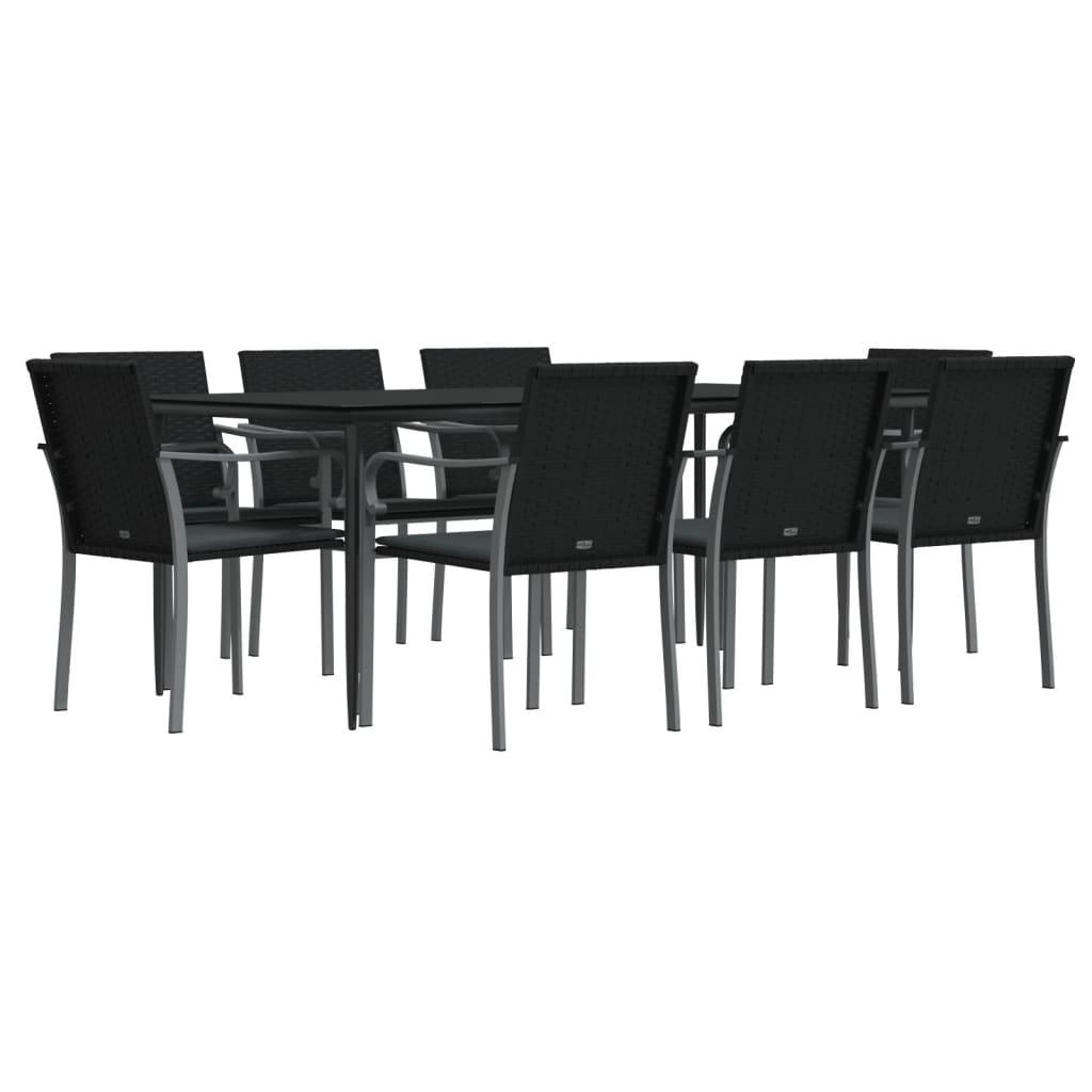 9 Piece Garden Dining Set with Cushions Poly Rattan and Steel