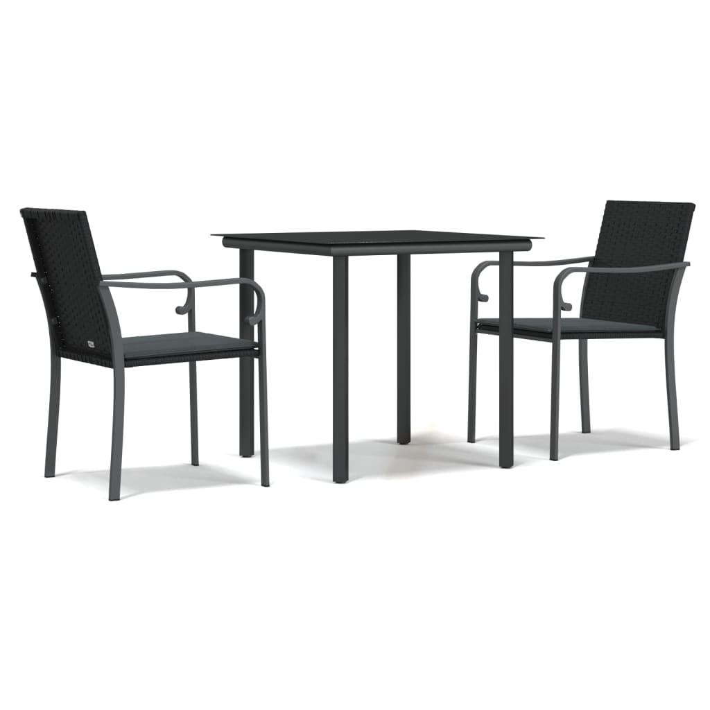3 Piece Garden Dining Set with Cushions Poly Rattan and Steel