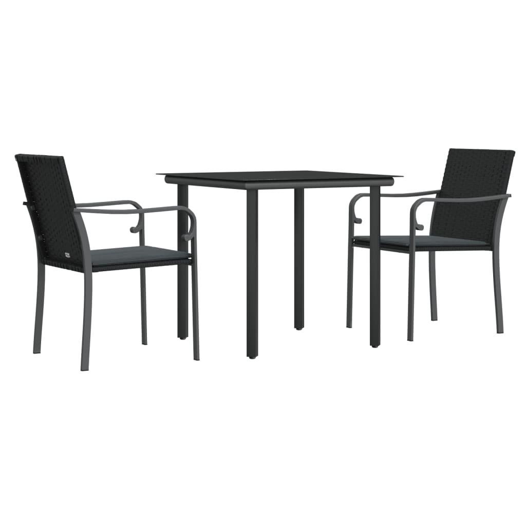3 Piece Garden Dining Set with Cushions Poly Rattan and Steel