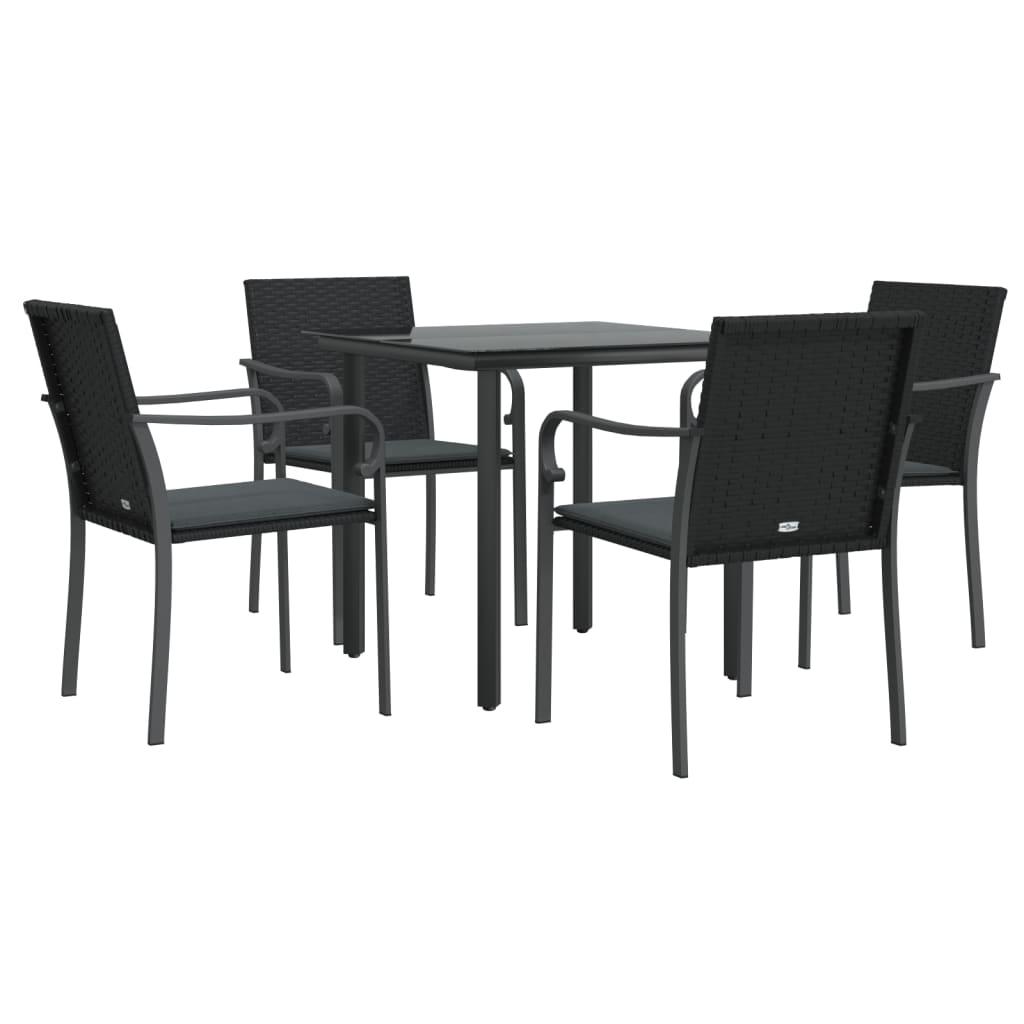 5 Piece Garden Dining Set with Cushions Poly Rattan and Steel