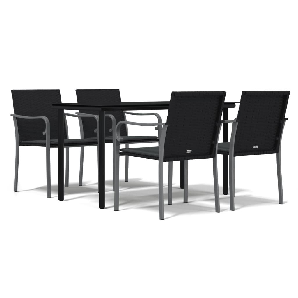 5 Piece Garden Dining Set with Cushions Poly Rattan and Steel