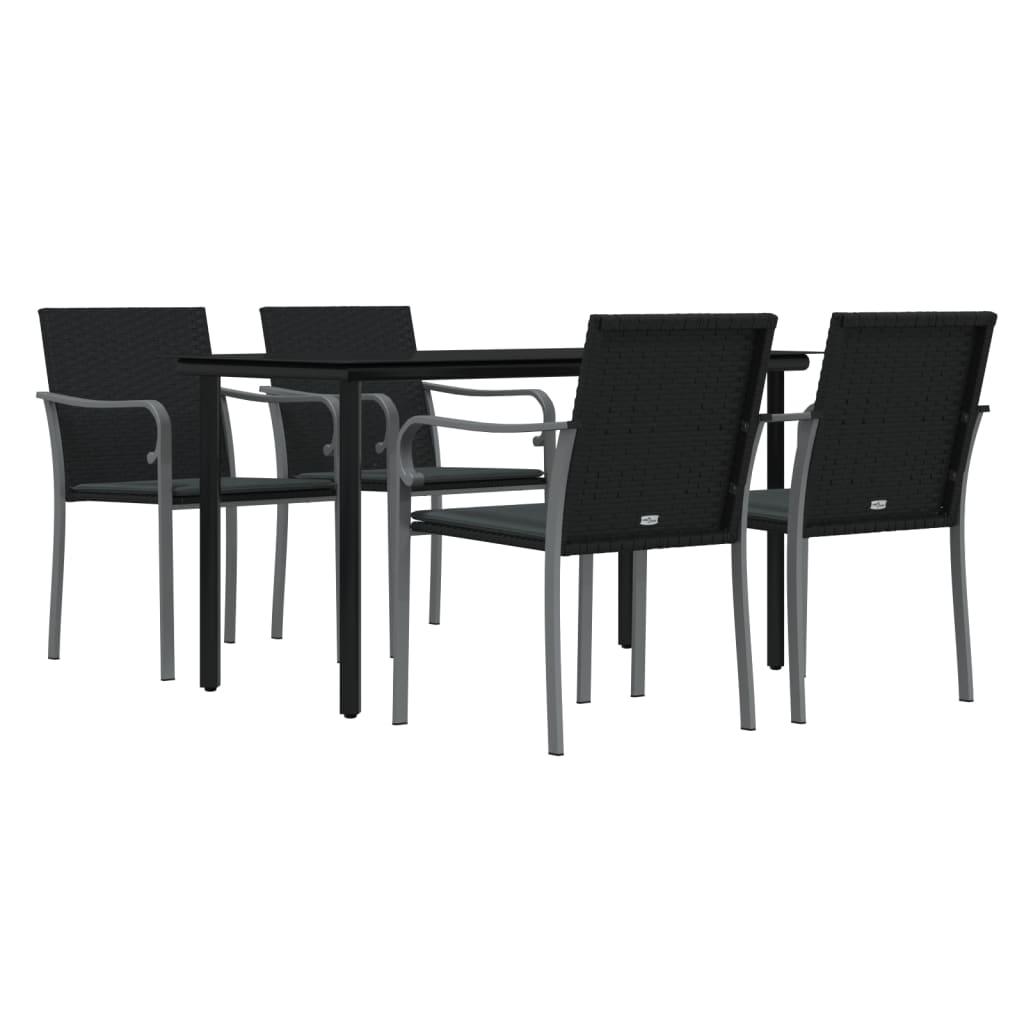 5 Piece Garden Dining Set with Cushions Poly Rattan and Steel