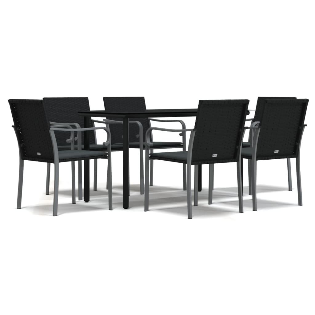 7 Piece Garden Dining Set with Cushions Poly Rattan and Steel