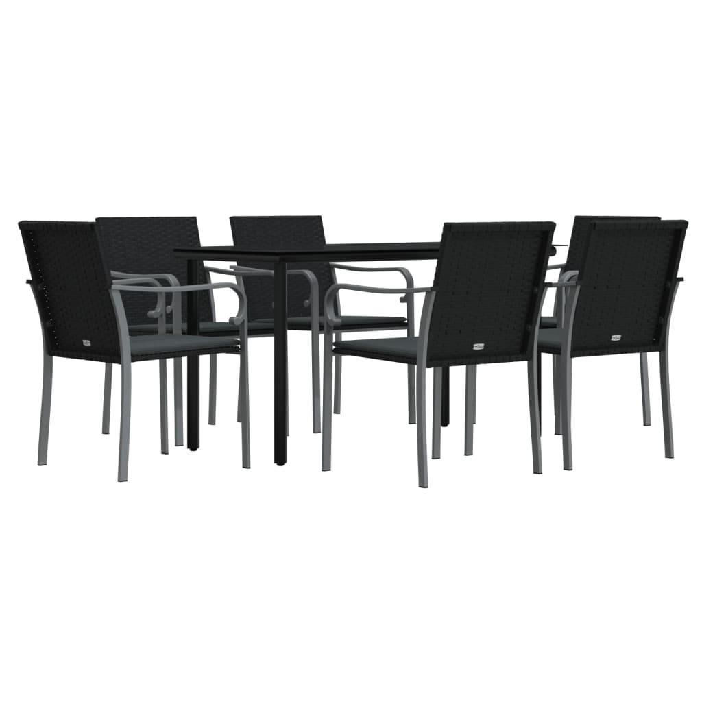 7 Piece Garden Dining Set with Cushions Poly Rattan and Steel