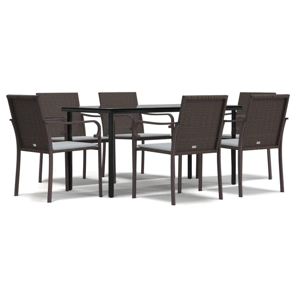 7 Piece Garden Dining Set with Cushions Poly Rattan and Steel