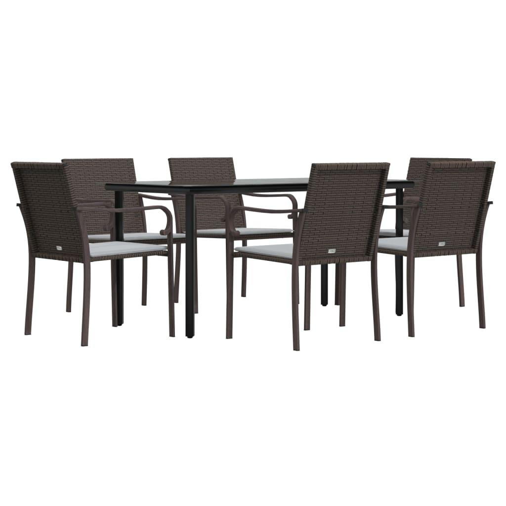 7 Piece Garden Dining Set with Cushions Poly Rattan and Steel