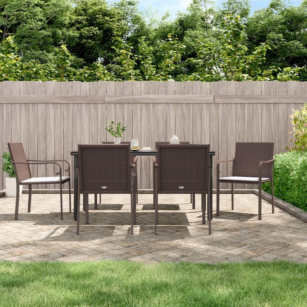 7 Piece Garden Dining Set with Cushions Poly Rattan and Steel