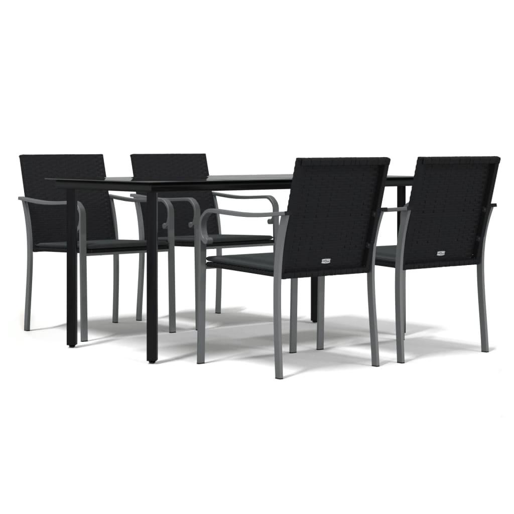5 Piece Garden Dining Set with Cushions Poly Rattan and Steel
