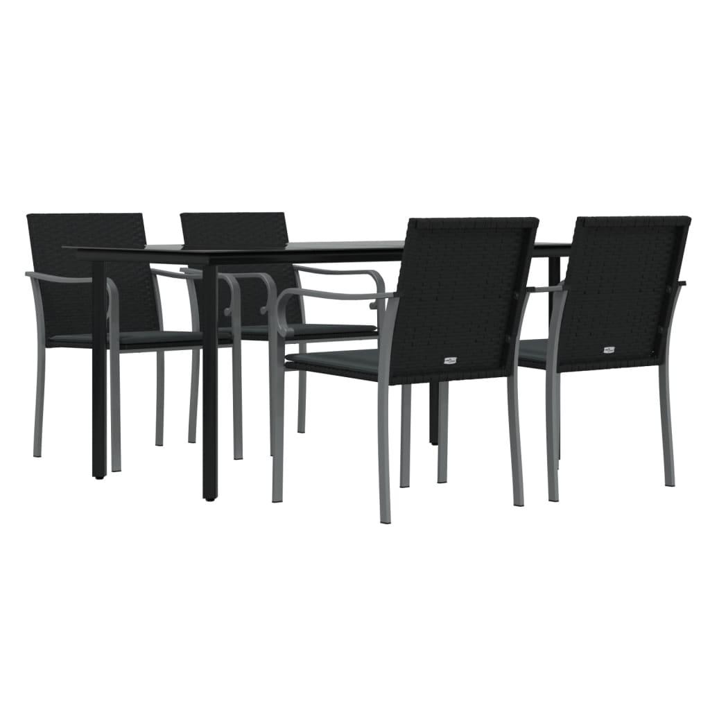5 Piece Garden Dining Set with Cushions Poly Rattan and Steel