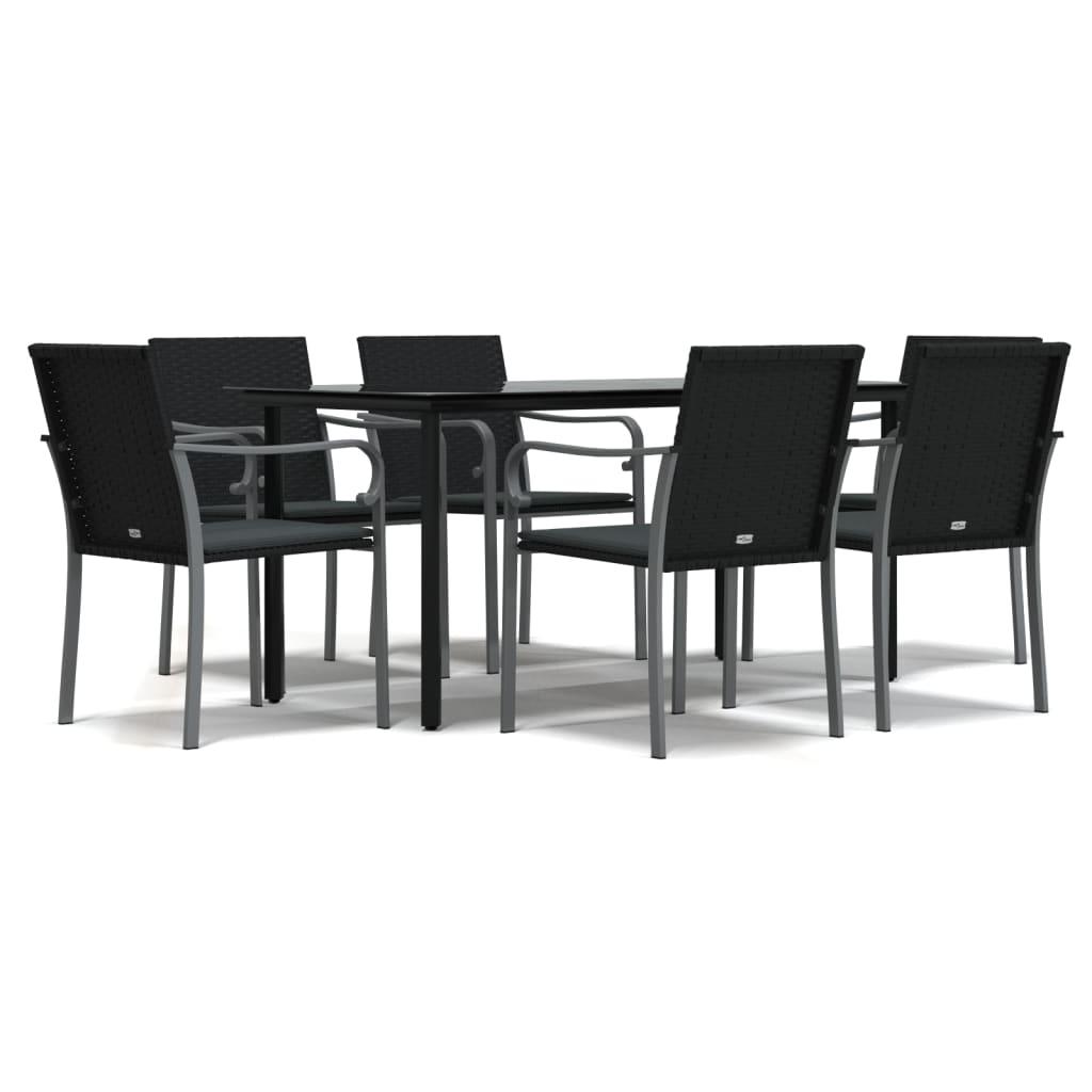 7 Piece Garden Dining Set with Cushions Poly Rattan and Steel