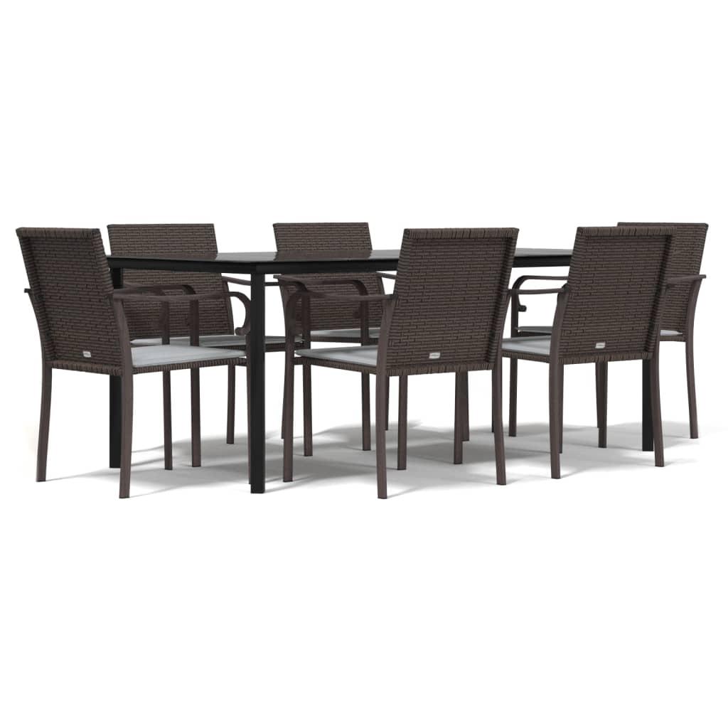 7 Piece Garden Dining Set with Cushions Poly Rattan and Steel