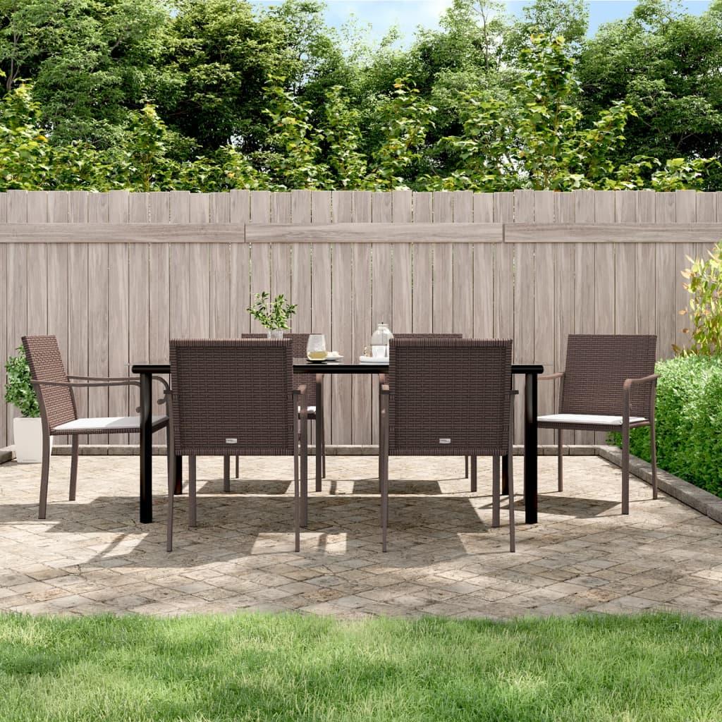 7 Piece Garden Dining Set with Cushions Poly Rattan and Steel