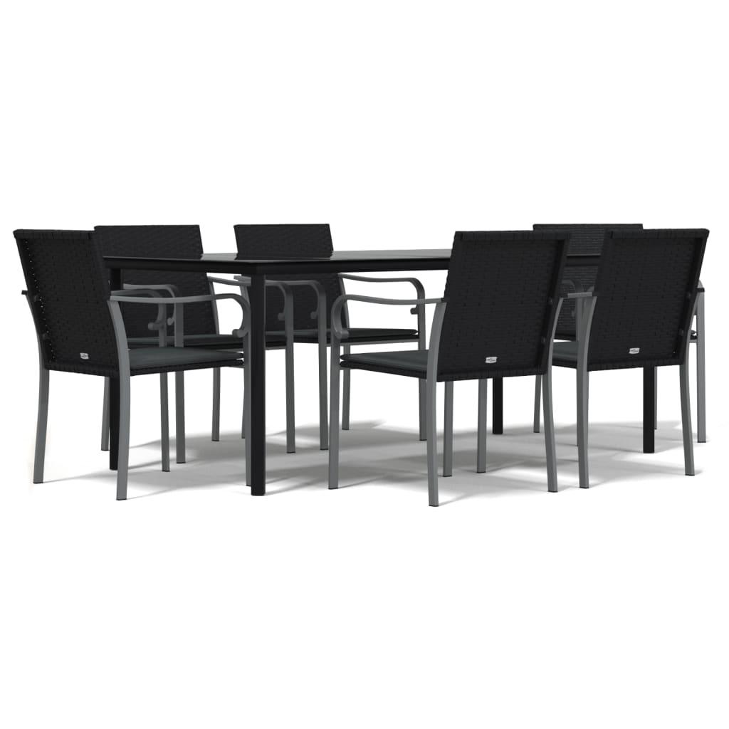 7 Piece Garden Dining Set with Cushions Poly Rattan and Steel