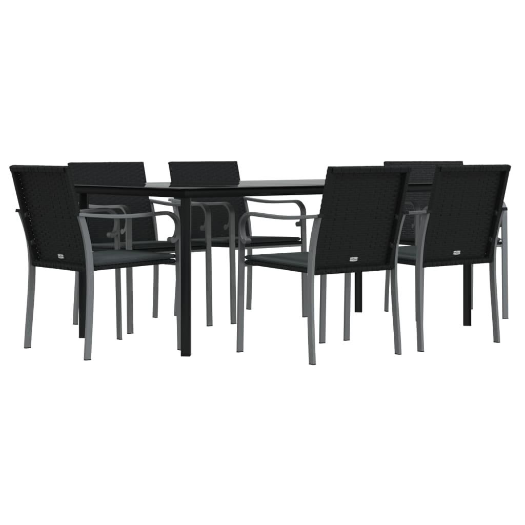7 Piece Garden Dining Set with Cushions Poly Rattan and Steel