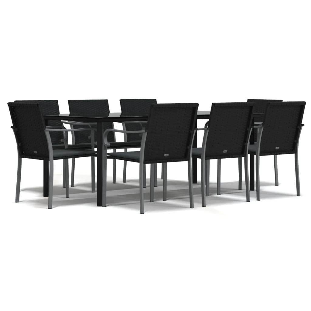 9 Piece Garden Dining Set with Cushions Poly Rattan and Steel