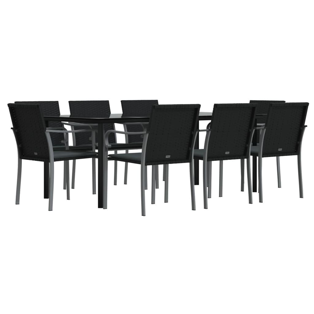 9 Piece Garden Dining Set with Cushions Poly Rattan and Steel