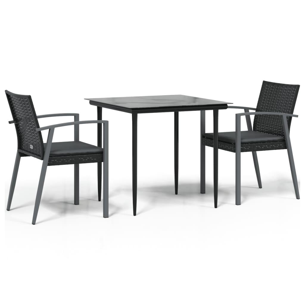 3 Piece Garden Dining Set with Cushions Poly Rattan and Steel