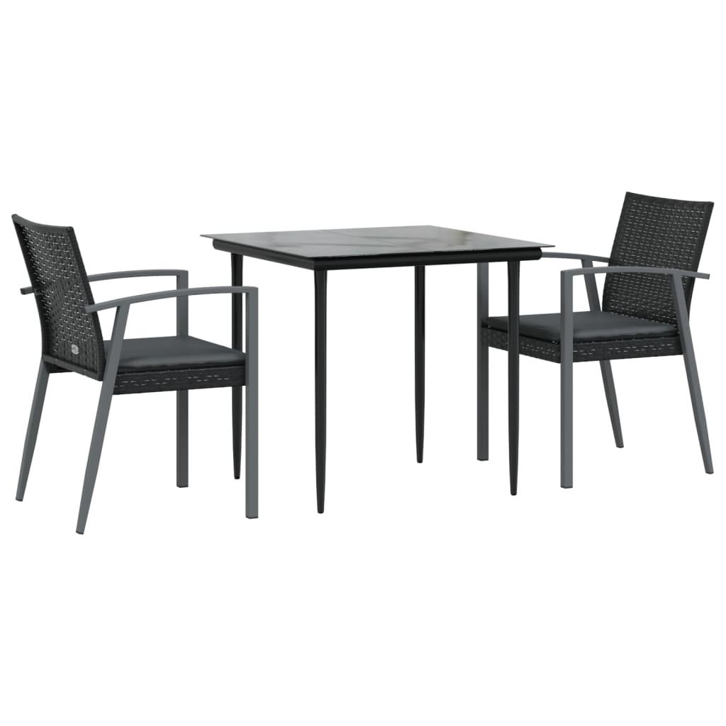 3 Piece Garden Dining Set with Cushions Poly Rattan and Steel