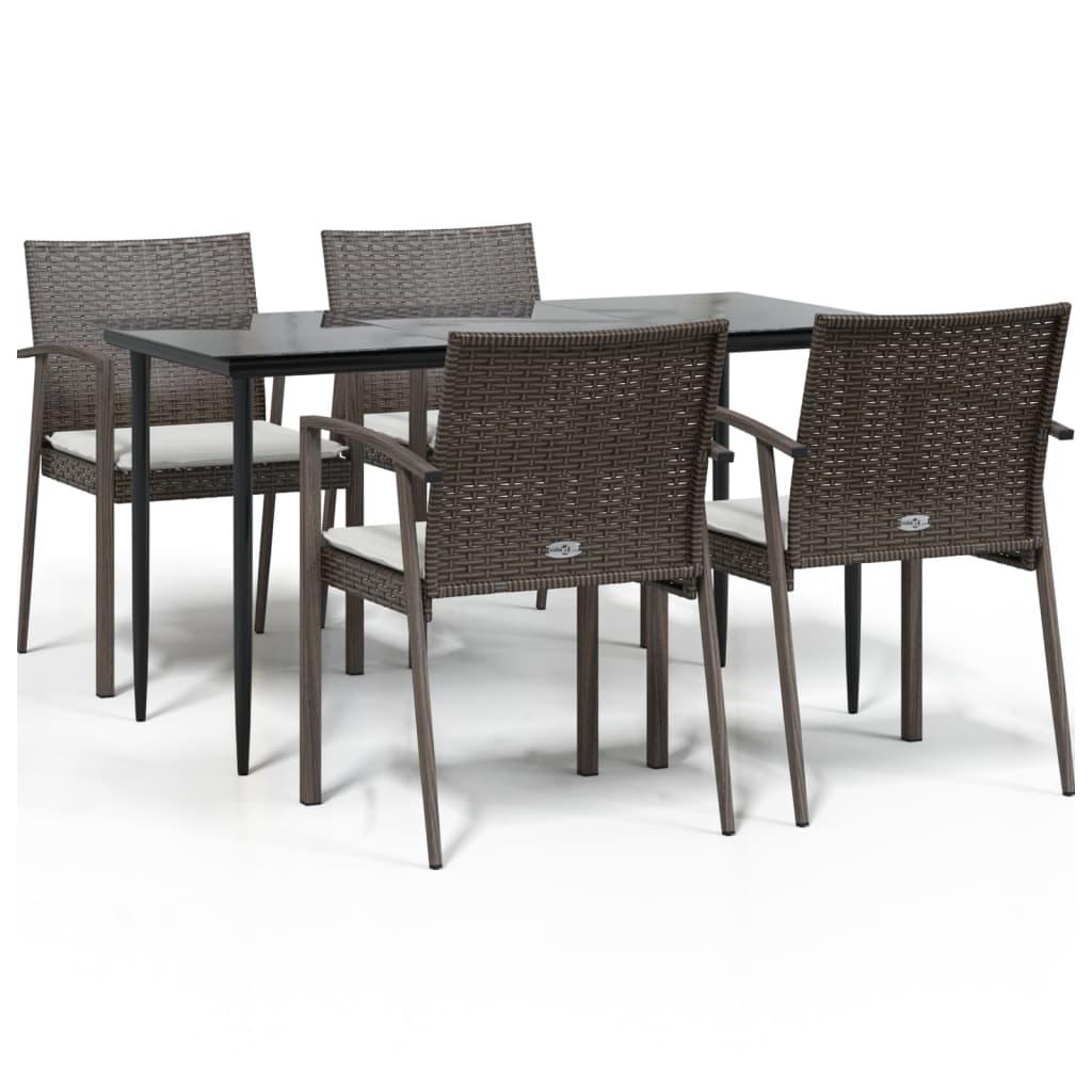 5 Piece Garden Dining Set with Cushions Poly Rattan and Steel