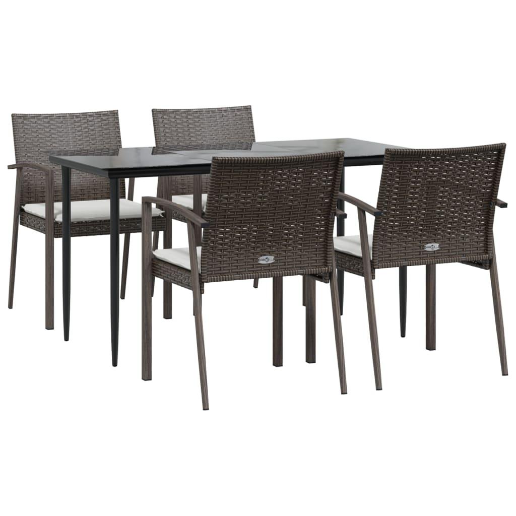 5 Piece Garden Dining Set with Cushions Poly Rattan and Steel