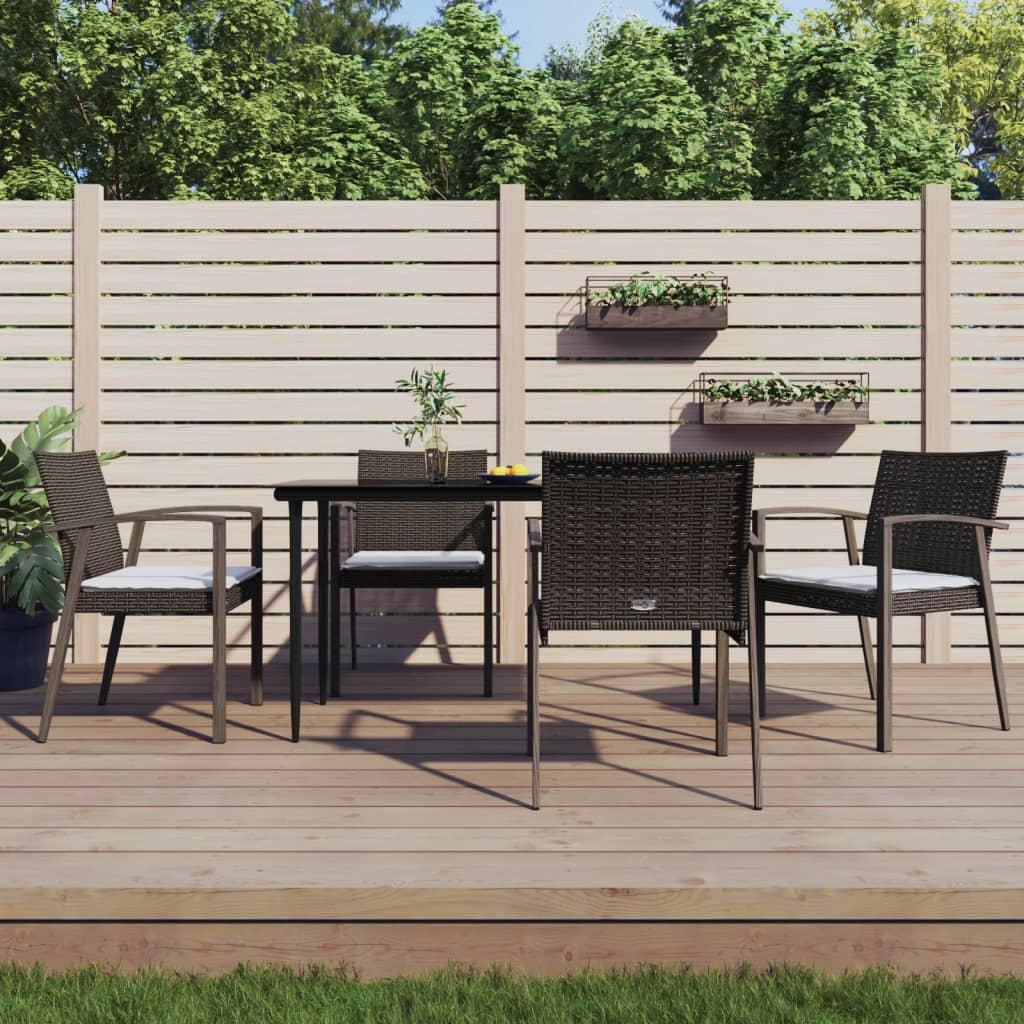 5 Piece Garden Dining Set with Cushions Poly Rattan and Steel