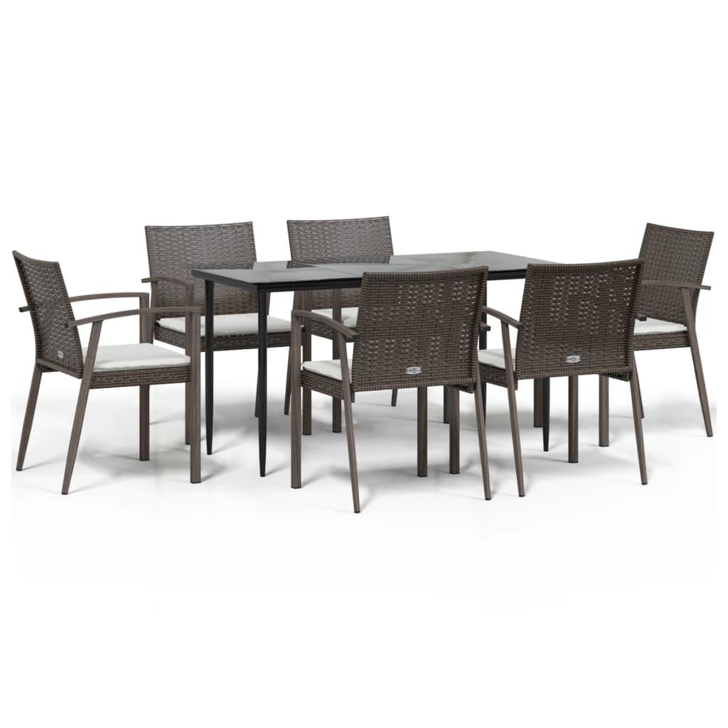 7 Piece Garden Dining Set with Cushions Poly Rattan and Steel