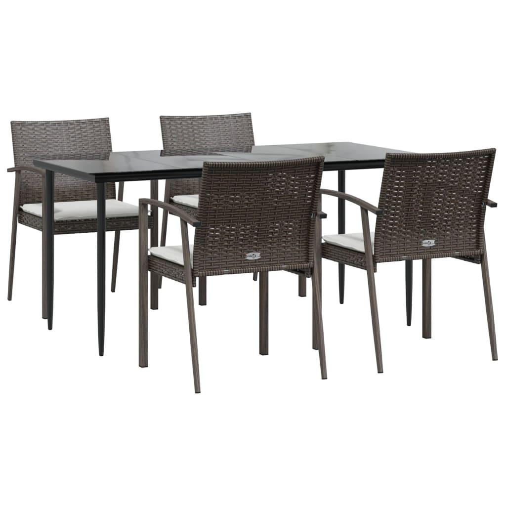 5 Piece Garden Dining Set with Cushions Poly Rattan and Steel