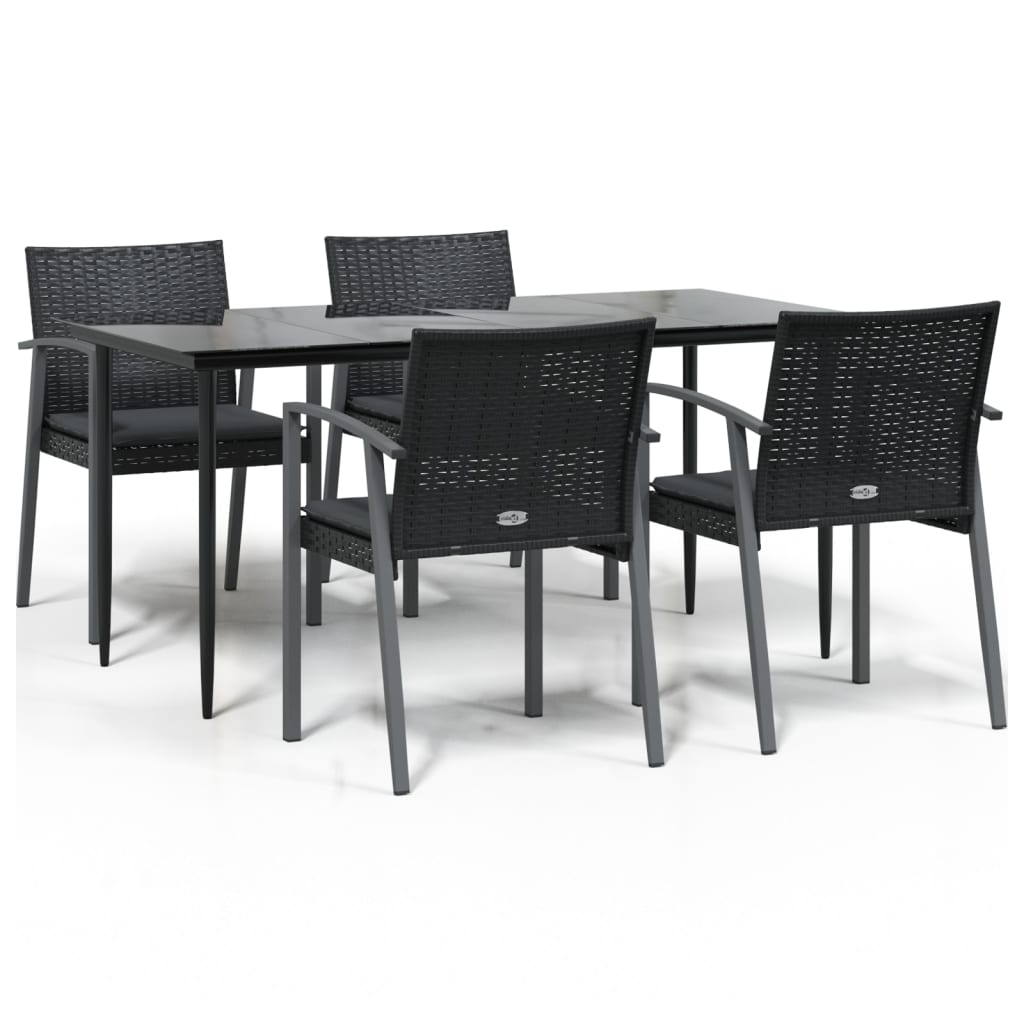 5 Piece Garden Dining Set with Cushions Poly Rattan and Steel