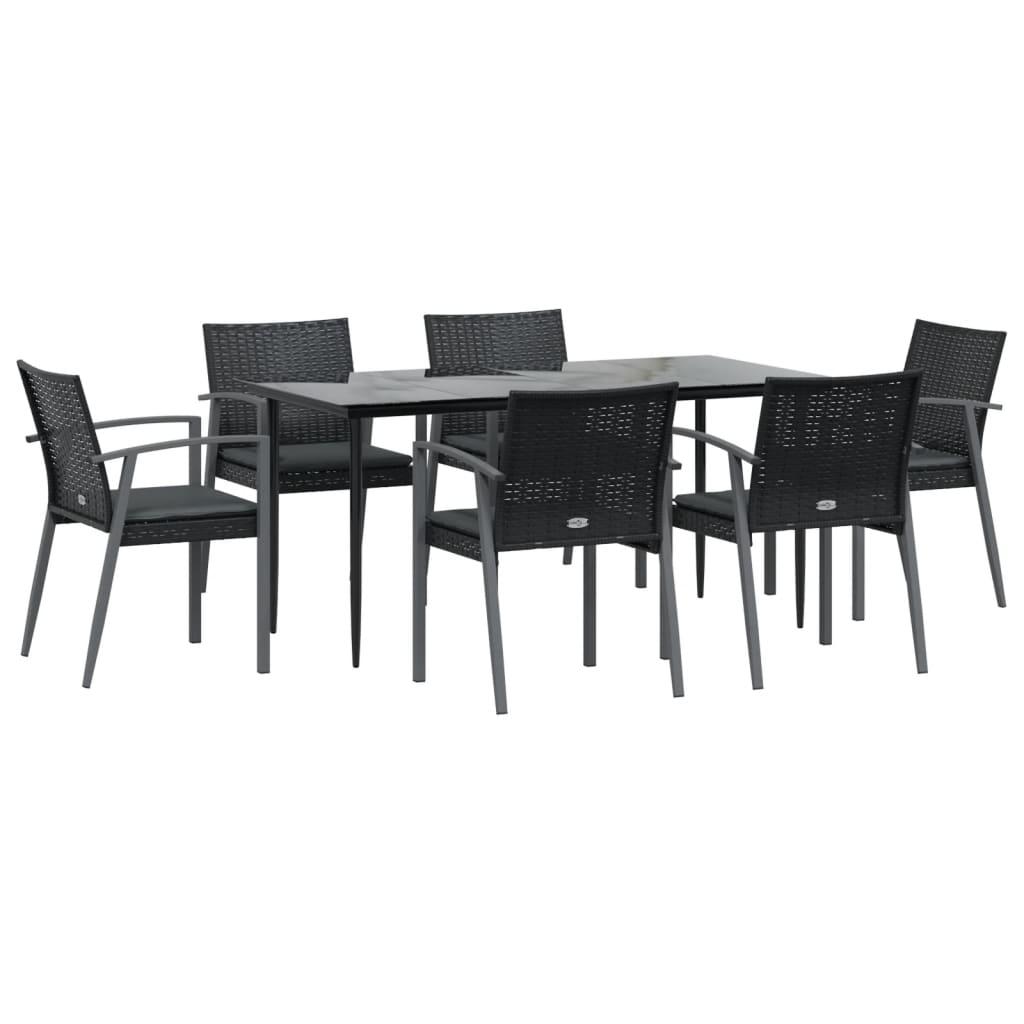 7 Piece Garden Dining Set with Cushions Poly Rattan and Steel