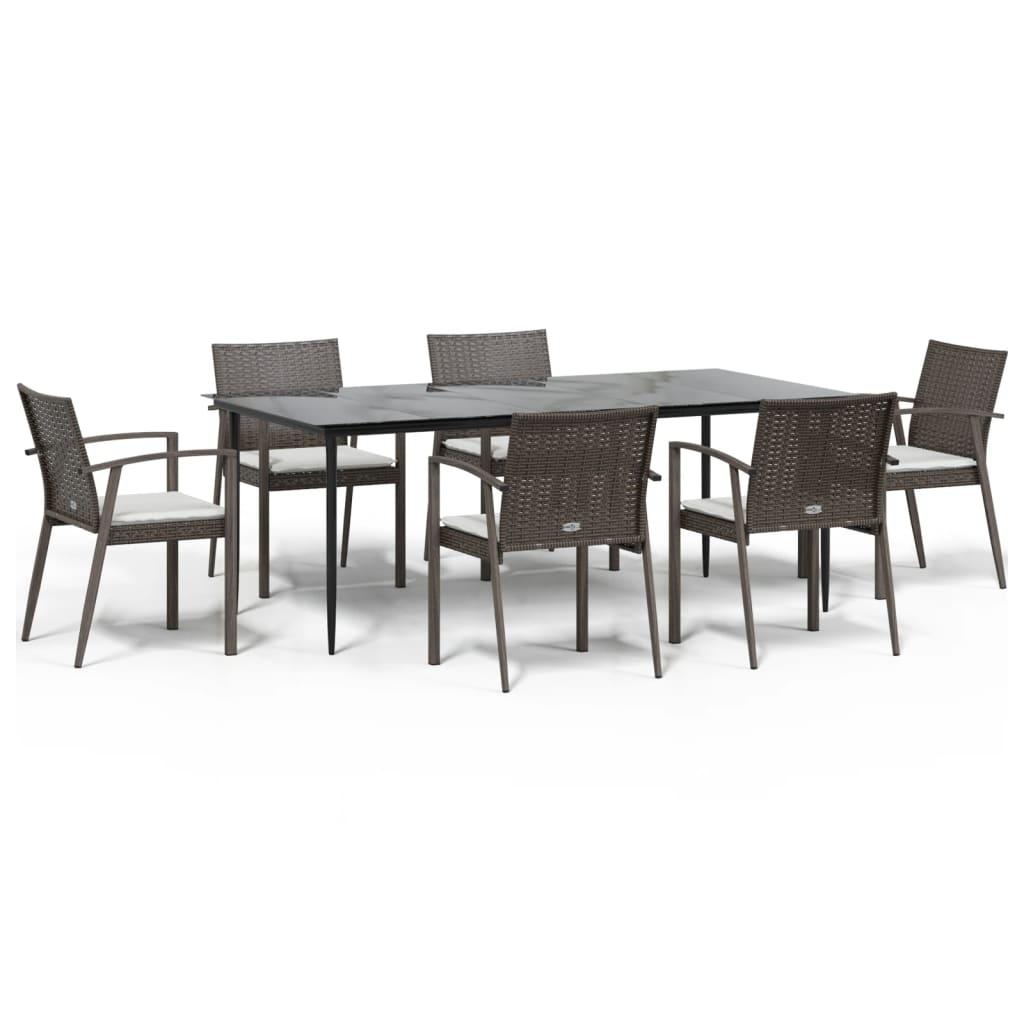 7 Piece Garden Dining Set with Cushions Poly Rattan and Steel
