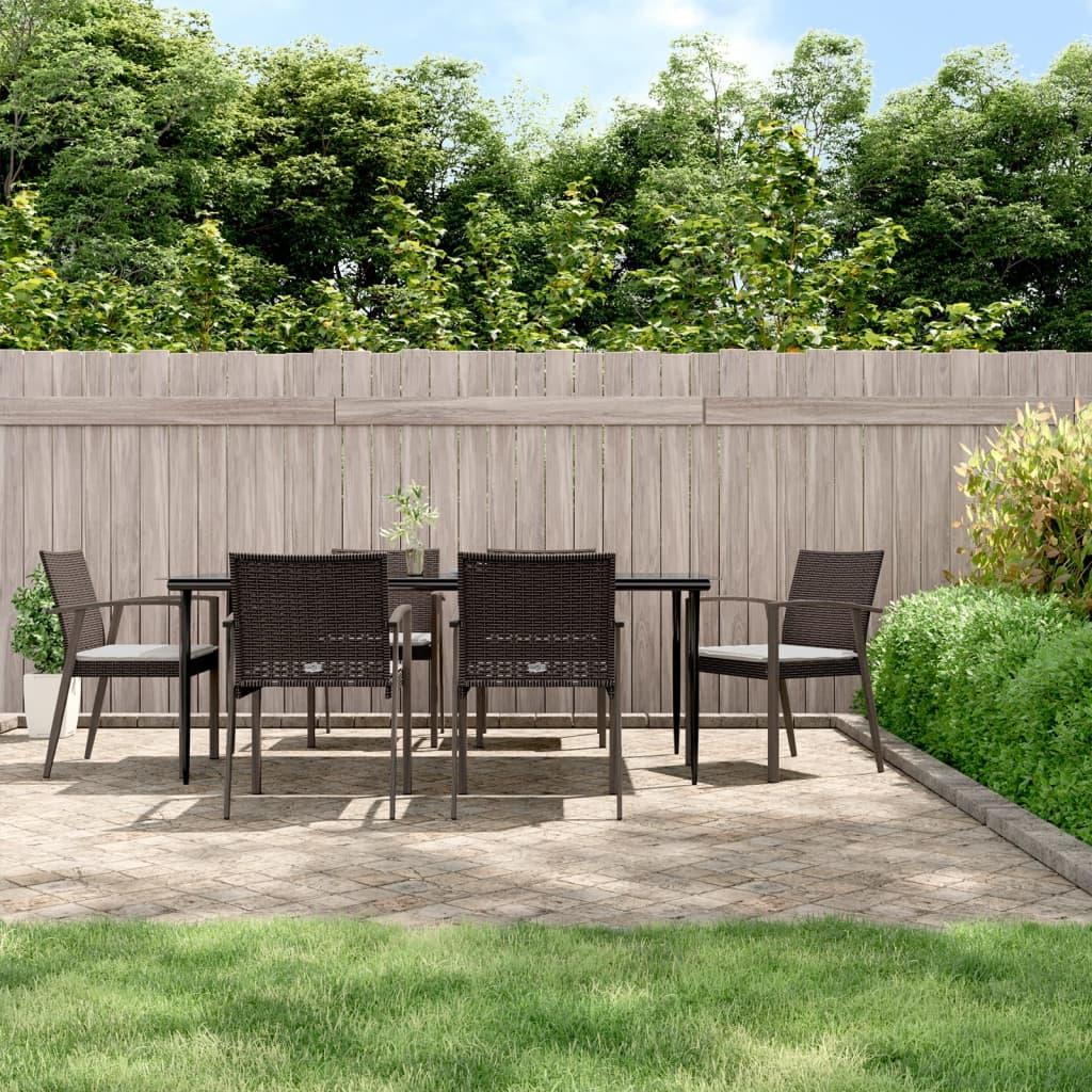 7 Piece Garden Dining Set with Cushions Poly Rattan and Steel