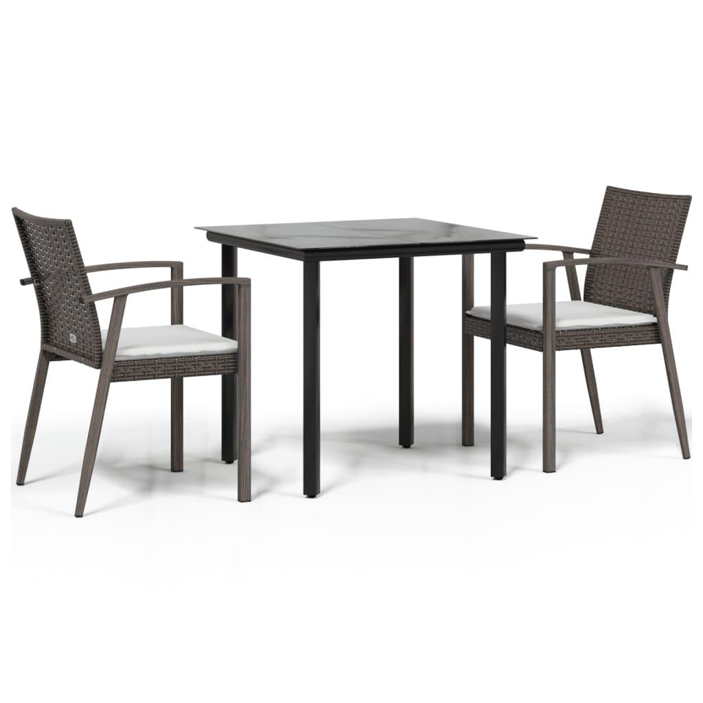 3 Piece Garden Dining Set with Cushions Poly Rattan and Steel