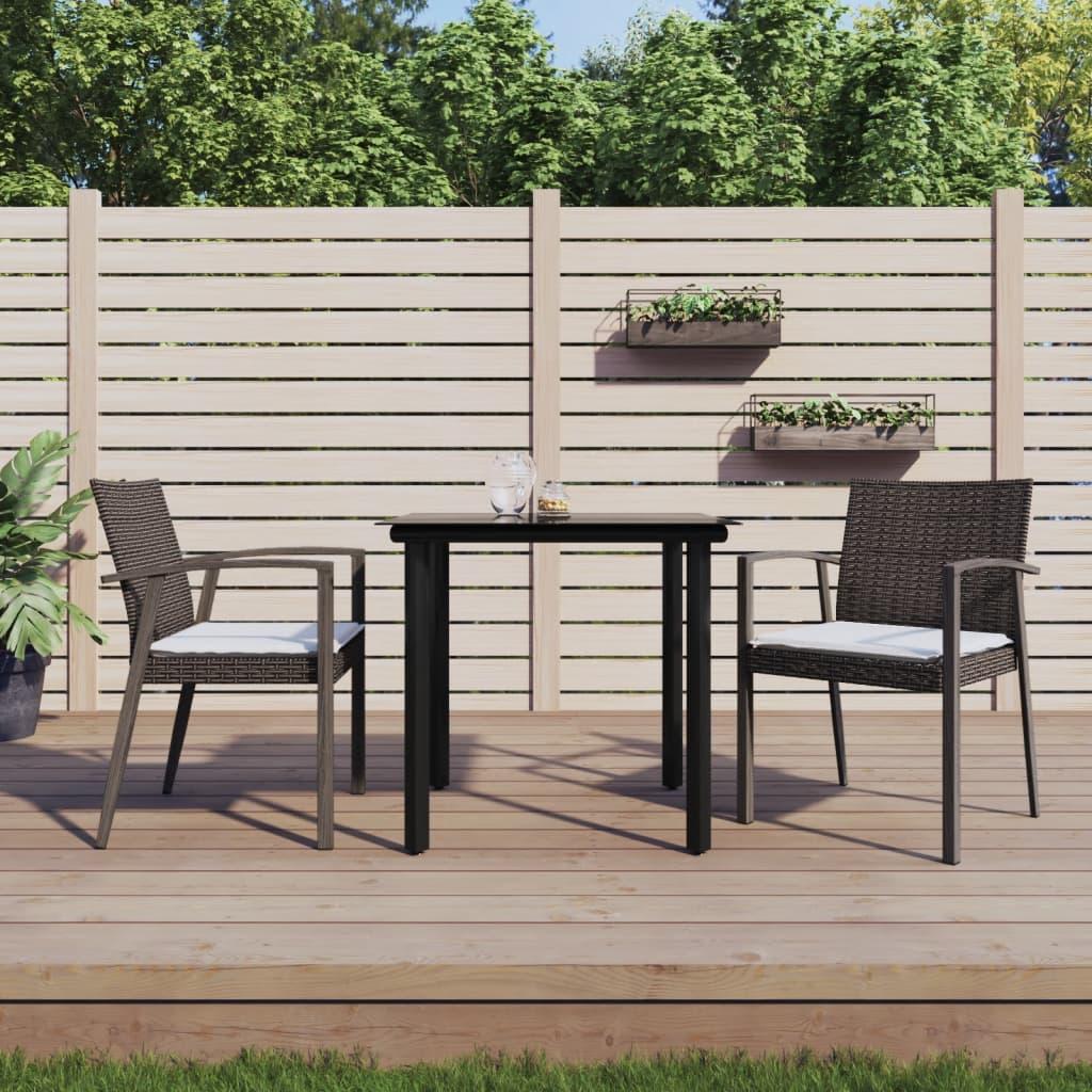 3 Piece Garden Dining Set with Cushions Poly Rattan and Steel