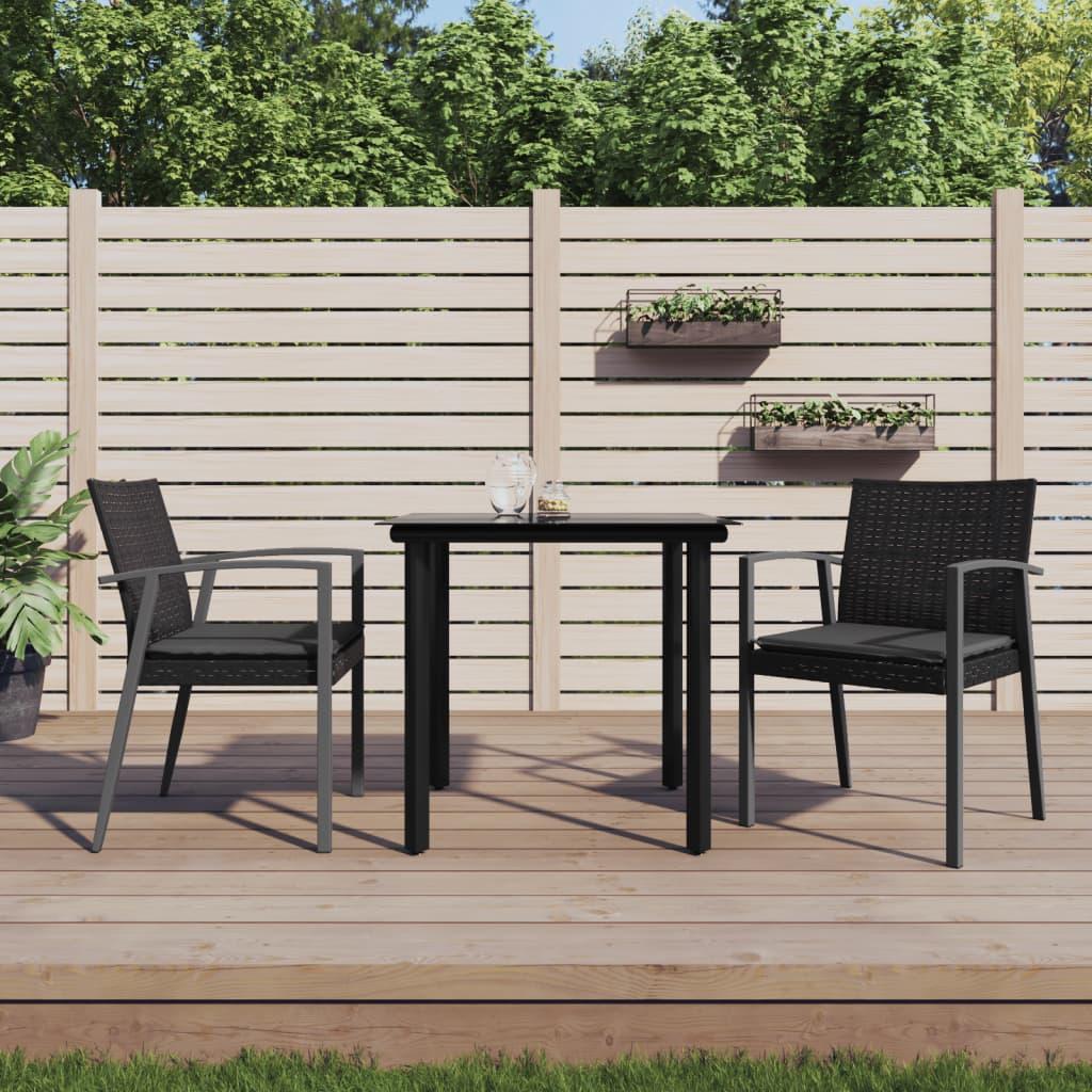 3 Piece Garden Dining Set with Cushions Poly Rattan and Steel