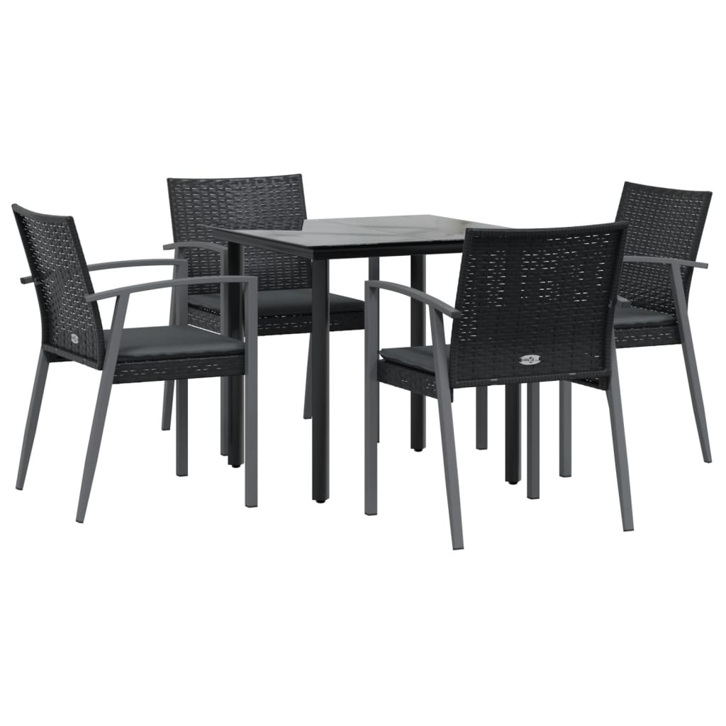 5 Piece Garden Dining Set with Cushions Poly Rattan and Steel