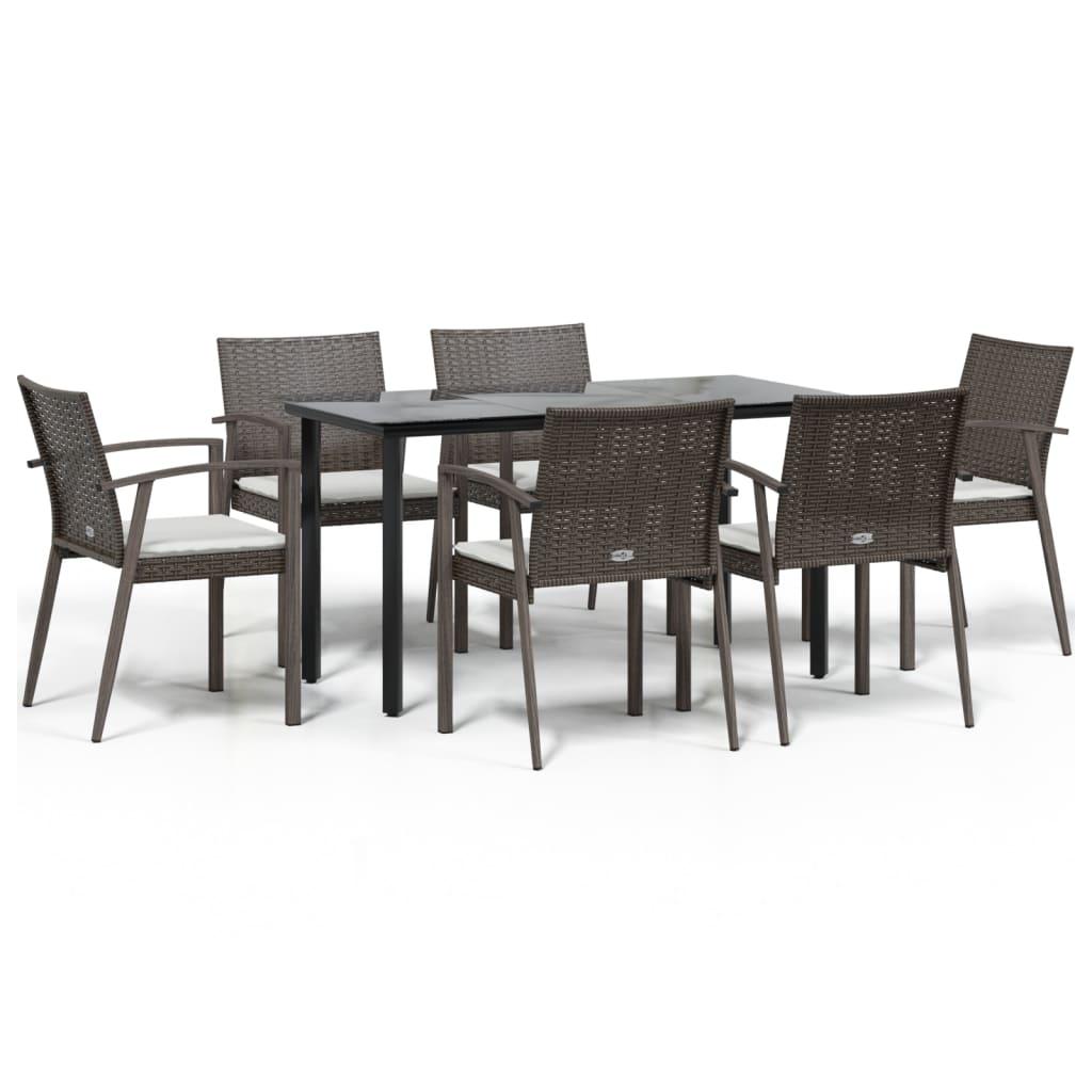 7 Piece Garden Dining Set with Cushions Poly Rattan and Steel