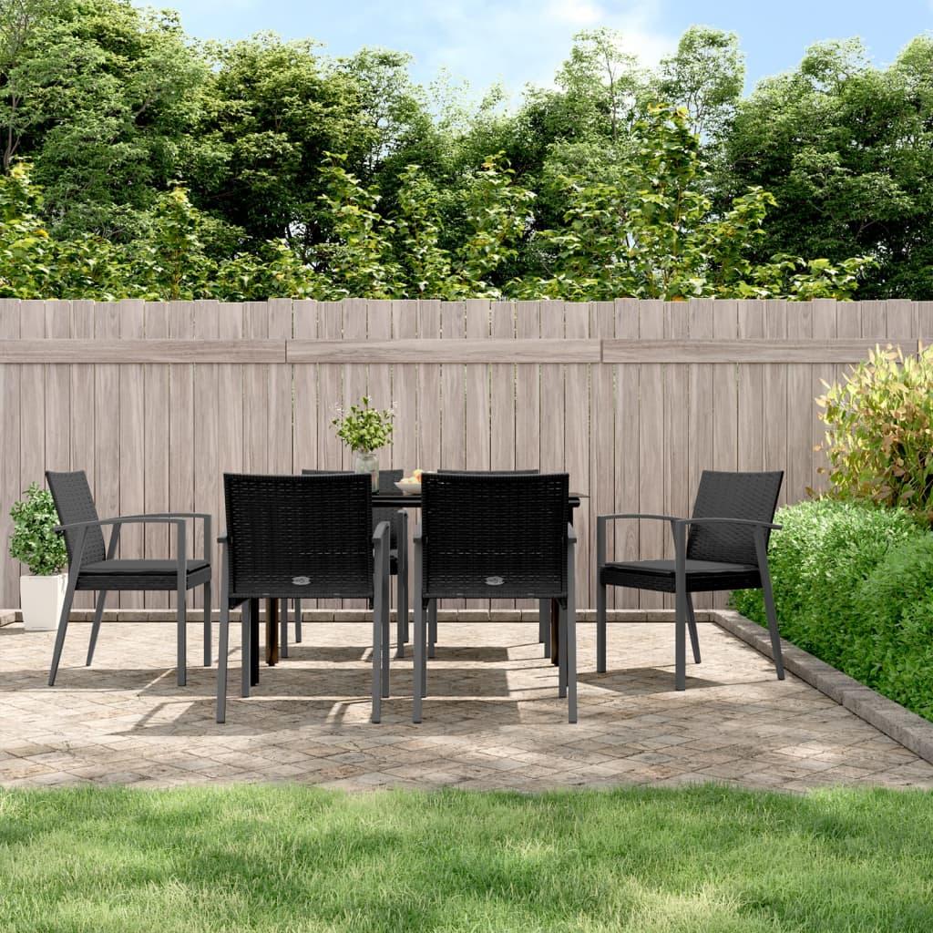 7 Piece Garden Dining Set with Cushions Poly Rattan and Steel