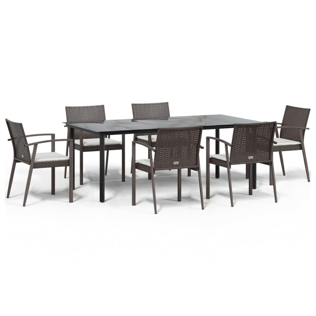 7 Piece Garden Dining Set with Cushions Poly Rattan and Steel