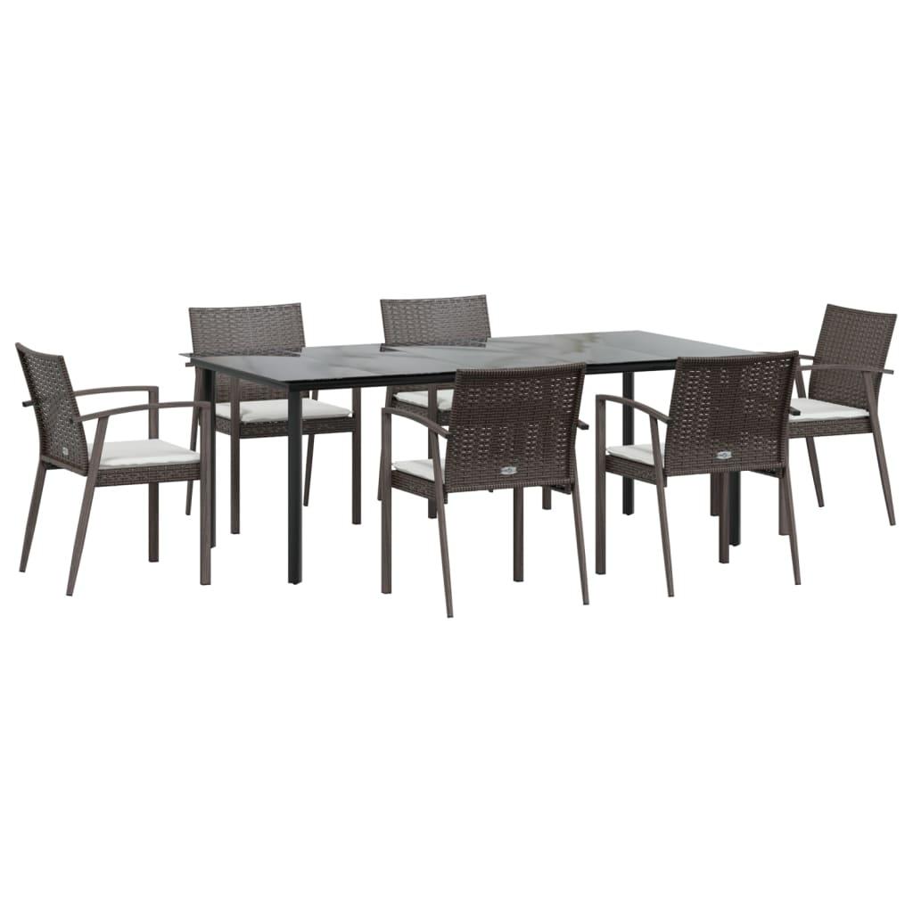 7 Piece Garden Dining Set with Cushions Poly Rattan and Steel