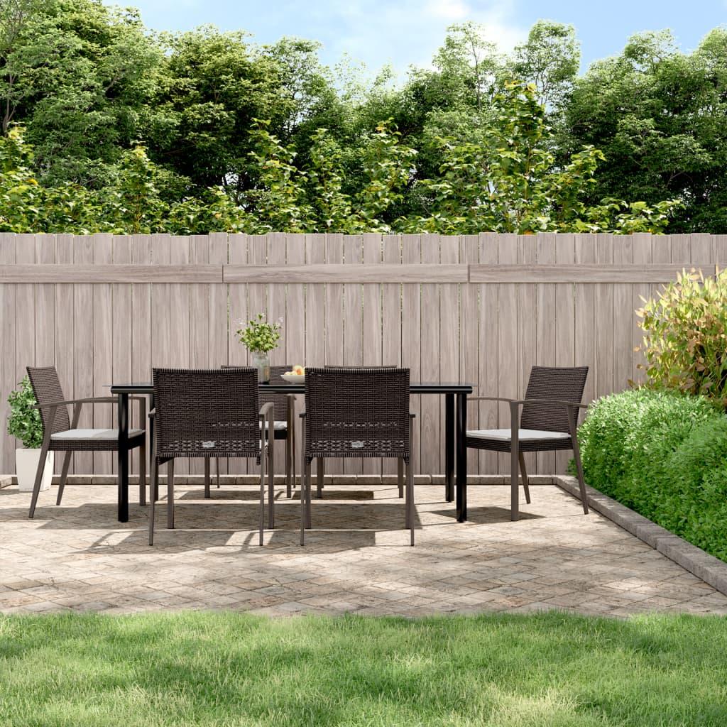 7 Piece Garden Dining Set with Cushions Poly Rattan and Steel