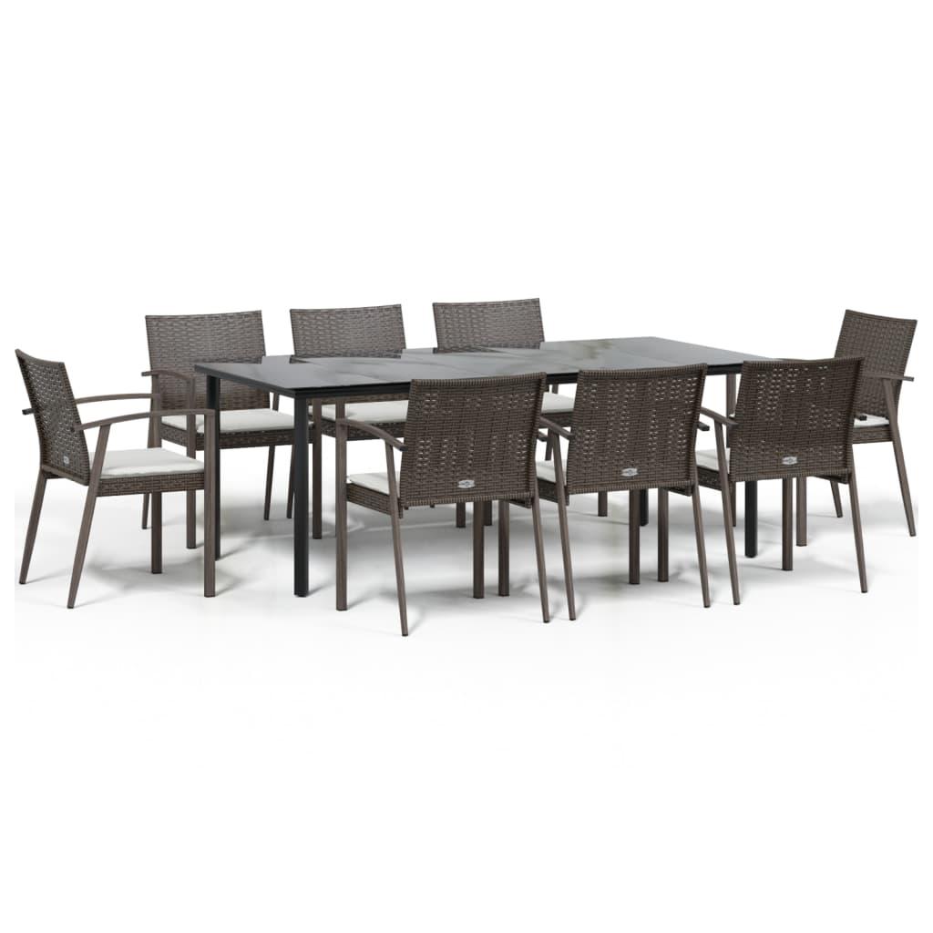 9 Piece Garden Dining Set with Cushions Poly Rattan and Steel