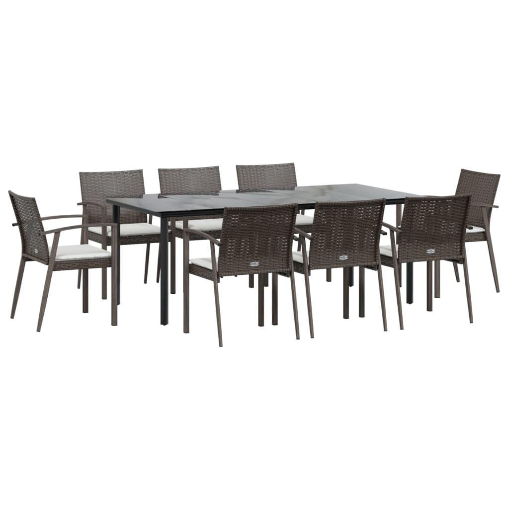 9 Piece Garden Dining Set with Cushions Poly Rattan and Steel