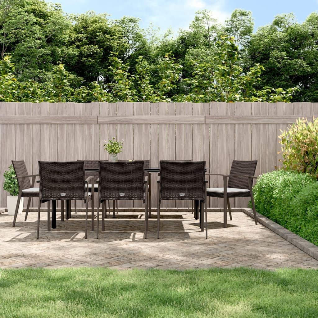 9 Piece Garden Dining Set with Cushions Poly Rattan and Steel